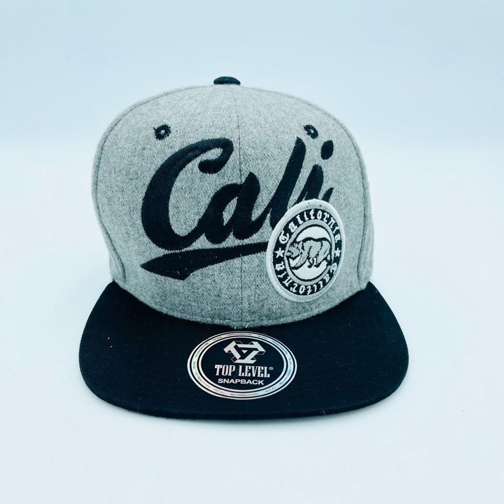 Top Leve Grey Wool California Bear Embroidered SnapBack